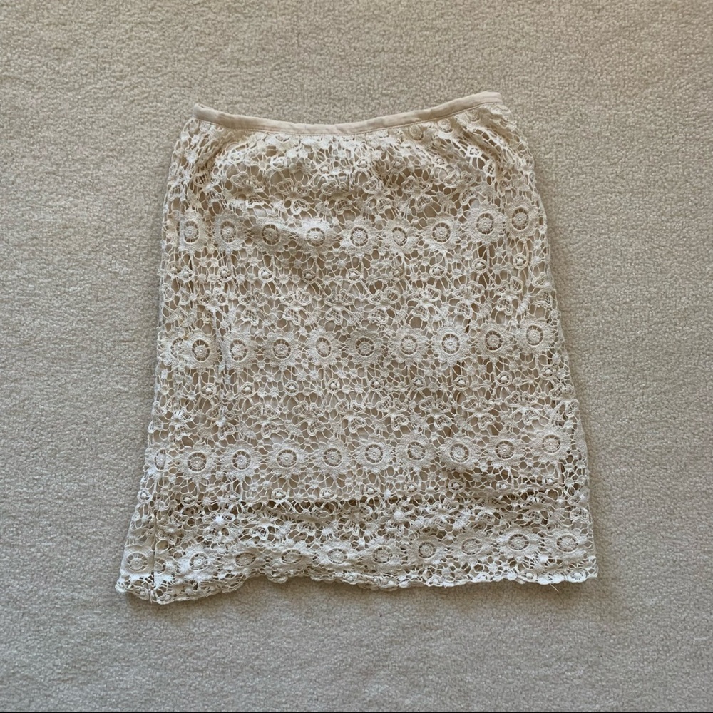 Solitaire by Ravi Khosla Cream Floral Crochet Midi Skirt